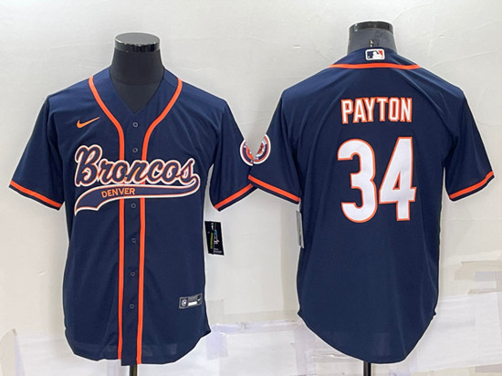 Men's Chicago Bears #34 Walter Payton Navy Cool Base Stitched Baseball Jersey